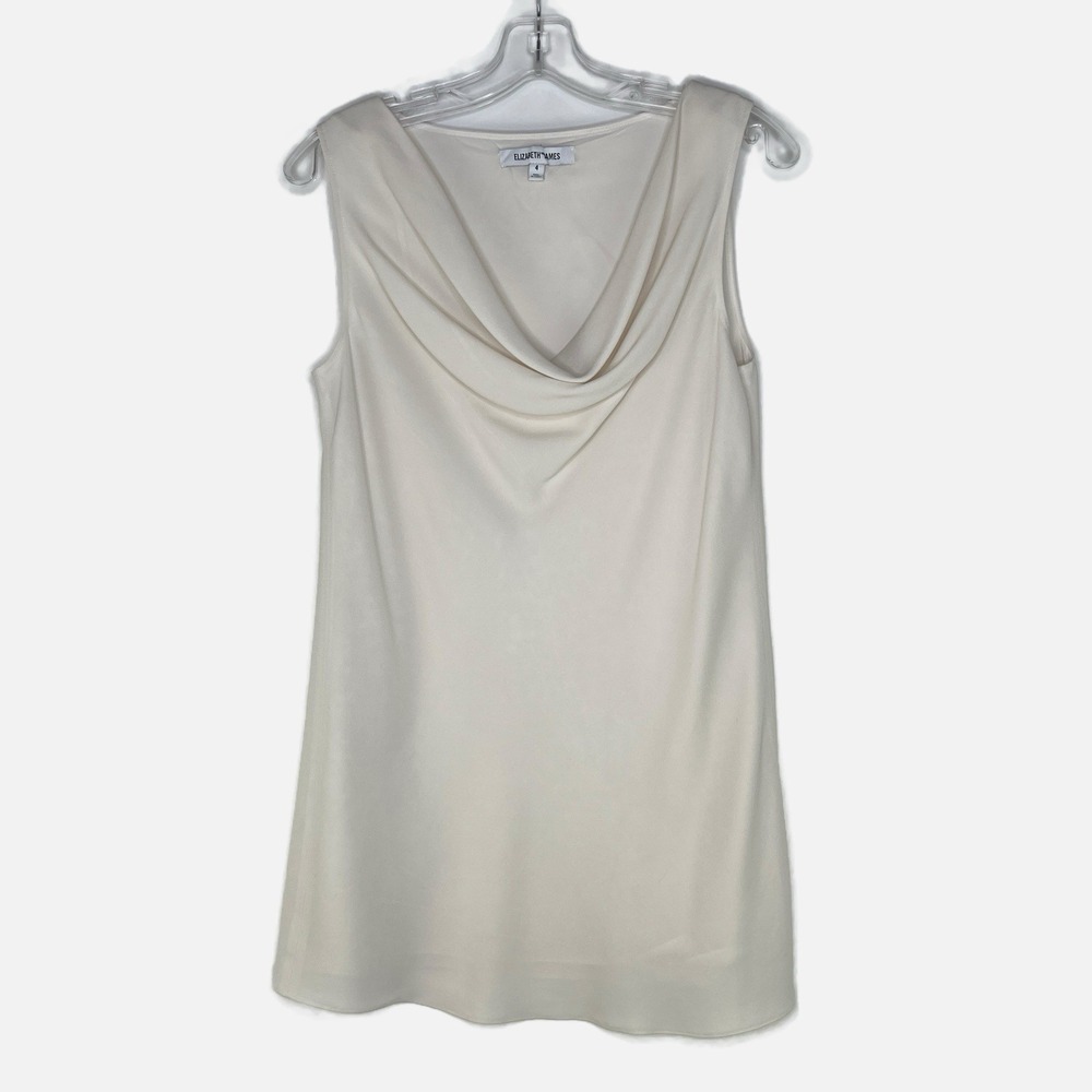 Elegant ELIZABETH JAMES Luxury Designer Ivory Cowl Neck Silk Crepe Mini Size 4